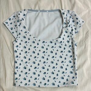 Floral Print Women's Top - Blue and White